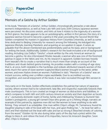 Essay on Memoirs of a Geisha by Arthur Golden