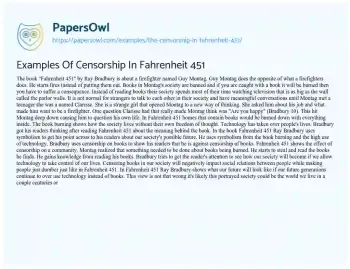 Essay on Examples of Censorship in Fahrenheit 451