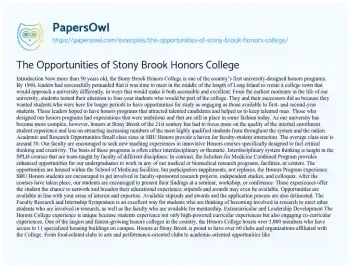 Essay on The Opportunities of Stony Brook Honors College