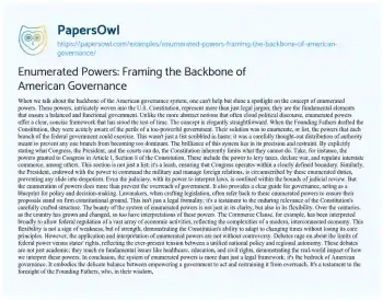 Essay on Enumerated Powers: Framing the Backbone of American Governance