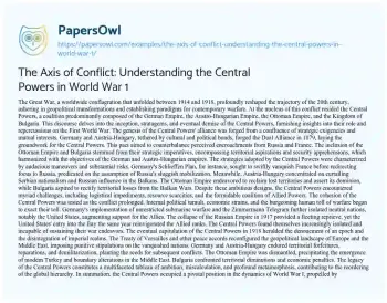 Essay on The Axis of Conflict: Understanding the Central Powers in World War 1