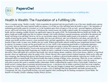 Essay on Health is Wealth: the Foundation of a Fulfilling Life