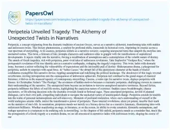 Essay on Peripeteia Unveiled Tragedy: the Alchemy of Unexpected Twists in Narratives