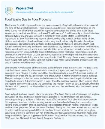 Essay on Food Waste Due to Poor Products