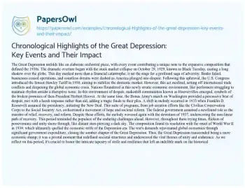 Essay on Chronological Highlights of the Great Depression: Key Events and their Impact