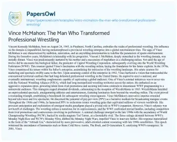 Essay on Vince McMahon: the Man who Transformed Professional Wrestling