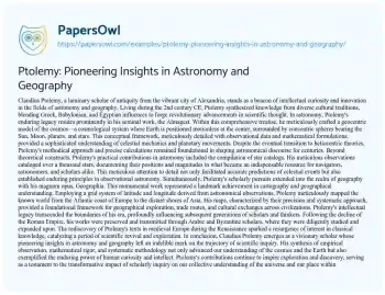 Essay on Ptolemy: Pioneering Insights in Astronomy and Geography