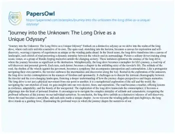 Essay on “Journey into the Unknown: the Long Drive as a Unique Odyssey”