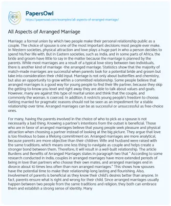 Essay on All Aspects of Arranged Marriage