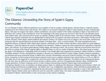 Essay on The Gitanos: Unraveling the Story of Spain’s Gypsy Community