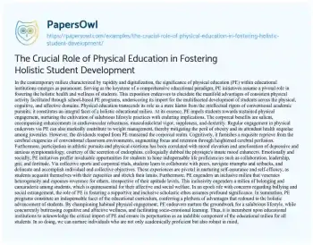 Essay on The Crucial Role of Physical Education in Fostering Holistic Student Development