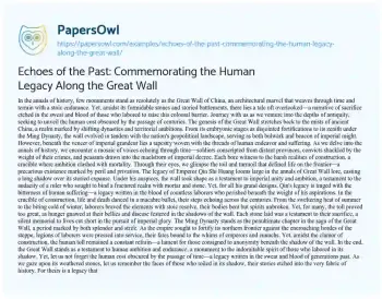 Essay on Echoes of the Past: Commemorating the Human Legacy Along the Great Wall