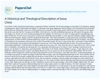 Essay on A Historical and Theological Description of Jesus Christ