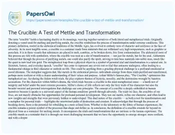 Essay on The Crucible: a Test of Mettle and Transformation