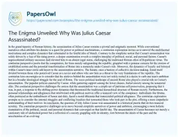 Essay on The Enigma Unveiled: why was Julius Caesar Assassinated?