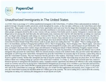 Essay on Unauthorized Immigrants in the United States