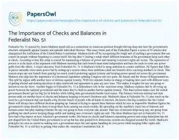 Essay on The Importance of Checks and Balances in Federalist No. 51