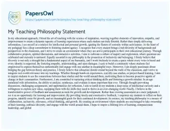 Essay on My Teaching Philosophy Statement