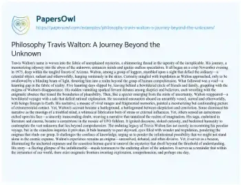 Essay on Philosophy Travis Walton: a Journey Beyond the Unknown