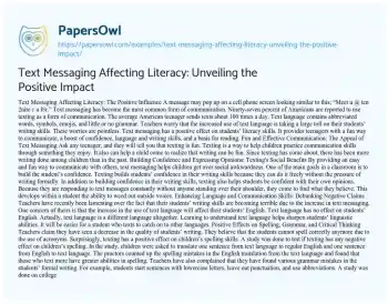 Essay on Text Messaging Affecting Literacy: Unveiling the Positive Impact