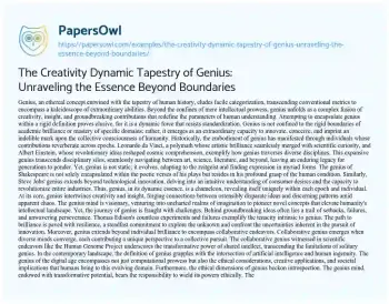 Essay on The Creativity Dynamic Tapestry of Genius: Unraveling the Essence Beyond Boundaries