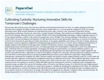 Essay on Cultivating Curiosity: Nurturing Innovative Skills for Tomorrow’s Challenges