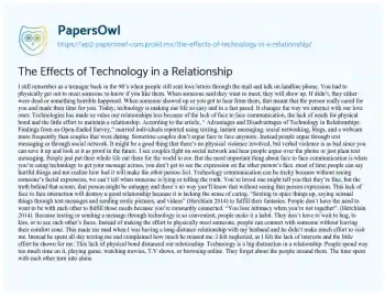 Essay on The Effects of Technology in a Relationship