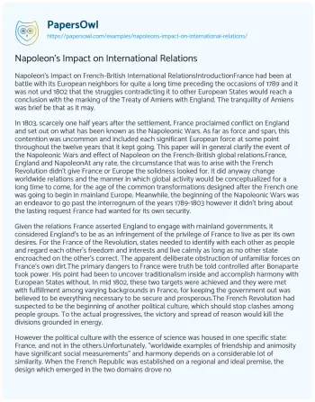 Essay on Napoleon’s Impact on International Relations