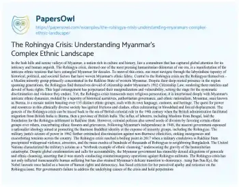 Essay on The Rohingya Crisis: Understanding Myanmar’s Complex Ethnic Landscape