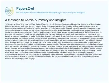 Essay on A Message to Garcia: Summary and Insights