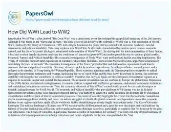 Essay on How did WW1 Lead to WW2