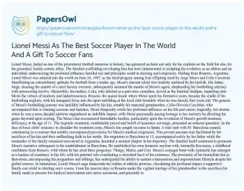 Essay on Lionel Messi as the Best Soccer Player in the World and a Gift to Soccer Fans