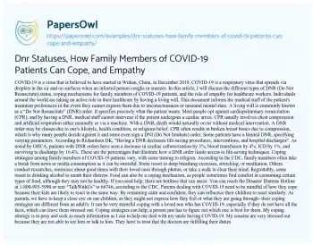 Essay on Dnr Statuses, how Family Members of COVID-19 Patients Can Cope, and Empathy