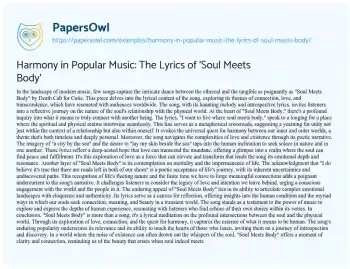 Essay on Harmony in Popular Music: the Lyrics of ‘Soul Meets Body’