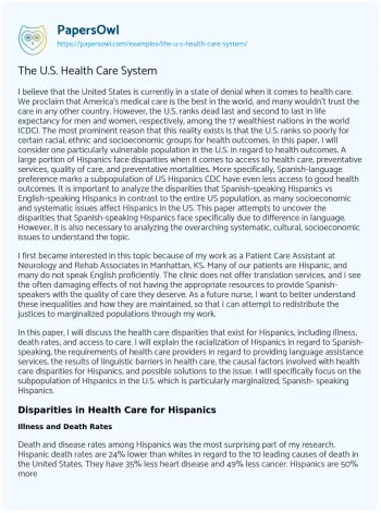 Essay on The U.S. Health Care System