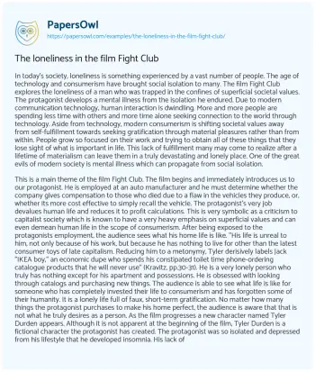 Essay on The Loneliness in the Film Fight Club