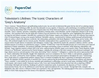 Essay on Television’s Lifelines: the Iconic Characters of ‘Grey’s Anatomy’