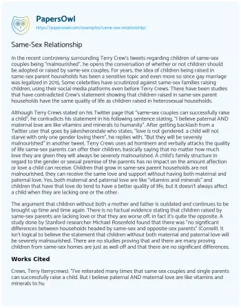 Essay on Same-Sex Relationship