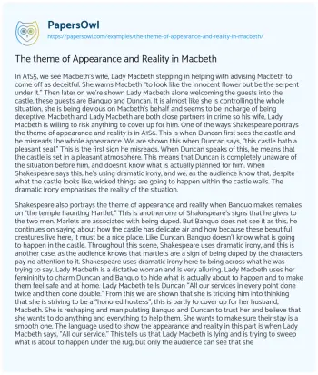 Essay on The Theme of Appearance and Reality in Macbeth