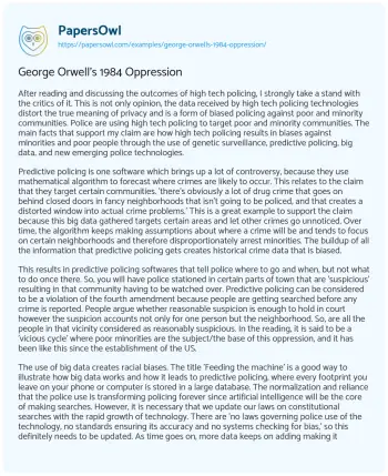 Essay on George Orwell’s 1984 Oppression