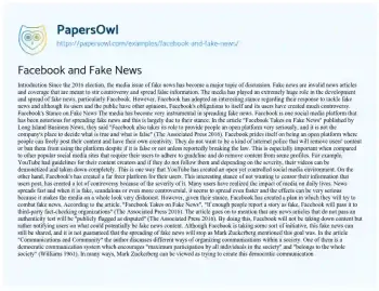 Essay on Facebook and Fake News