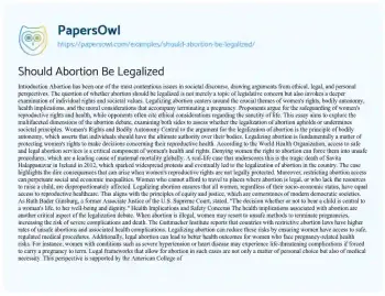 Essay on Should Abortion be Legalized