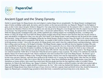 Essay on Ancient Egypt and the Shang Dynasty