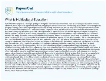 Essay on What is Multicultural Education