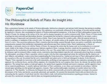 Essay on The Philosophical Beliefs of Plato: an Insight into his Worldview