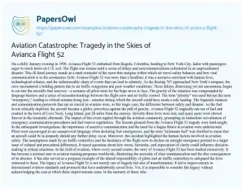 Essay on Aviation Catastrophe: Tragedy in the Skies of Avianca Flight 52