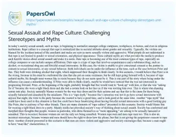 Essay on Sexual Assault and Rape Culture: Challenging Stereotypes and Myths