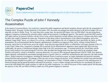 Essay on The Complex Puzzle of John F Kennedy Assassination