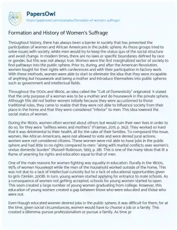 Essay on Formation and History of Women’s Suffrage