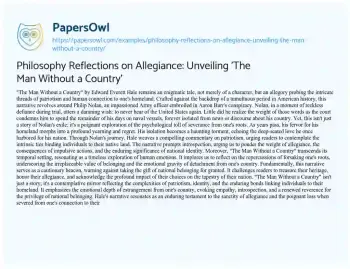 Essay on Philosophy Reflections on Allegiance: Unveiling ‘The Man Without a Country’